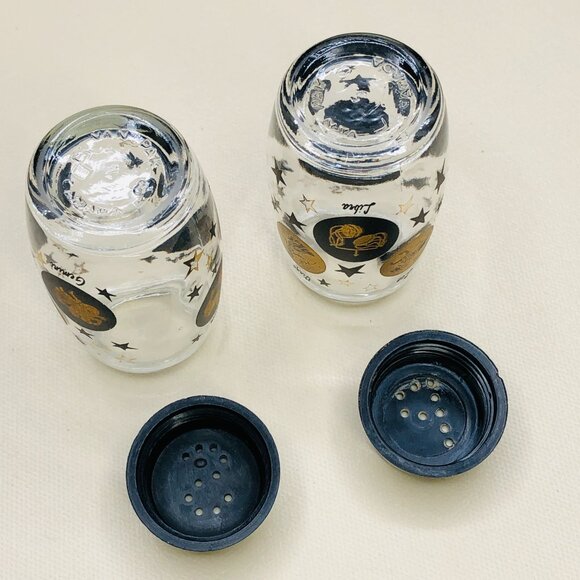 Vintage VAN PAK Zodiac Sign Stars Glass Salt Pepper Shaker Set Made in Canada - Picture 6 of 12